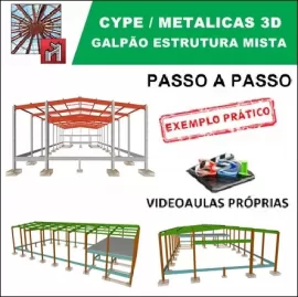 CURSO - CYPE / METALICAS 3D 2019/2020  - GALPÃO MISTO COM TESOURA EM PERFIL I, PILARES E MEZANINO EM CONCRETO ARMADO