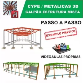 CURSO - CYPE / METALICAS 3D 2019/2020  - GALPO MISTO COM TESOURA EM PERFIL I, PILARES E MEZANINO EM CONCRETO ARMADO